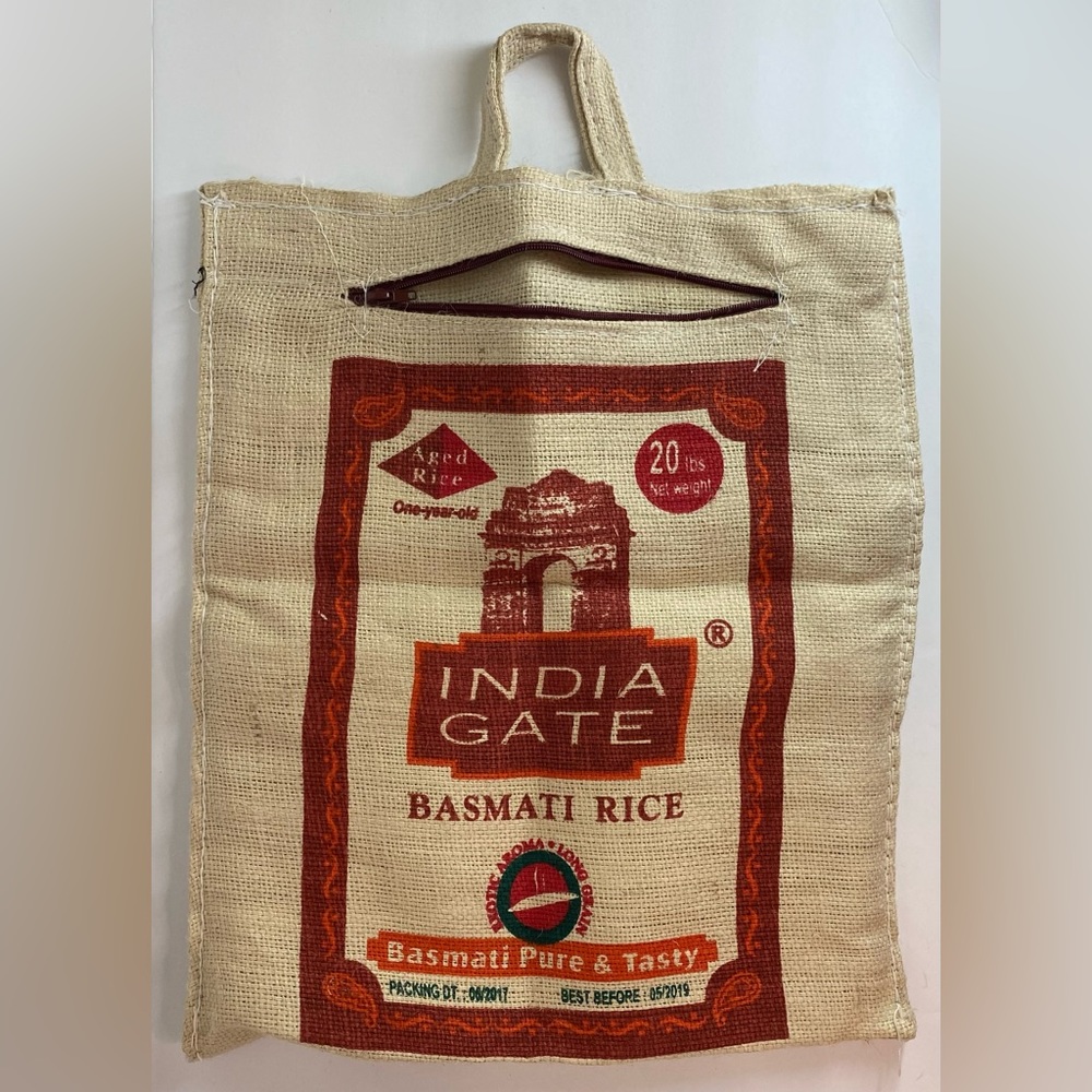 Burlap Rice Bag with Zipper Tote Bag
